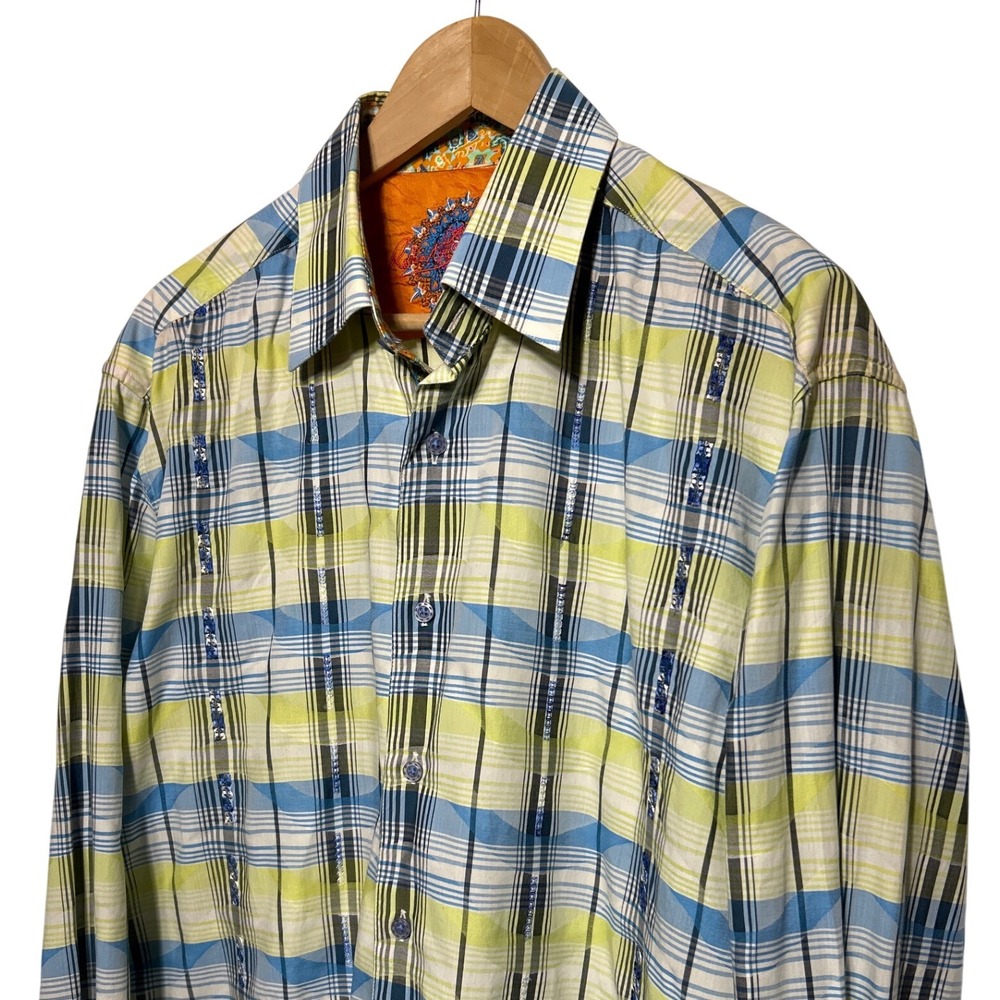 Robert Graham Embroidered Plaid Long Sleeve‎ Button Up Shirt Size XL